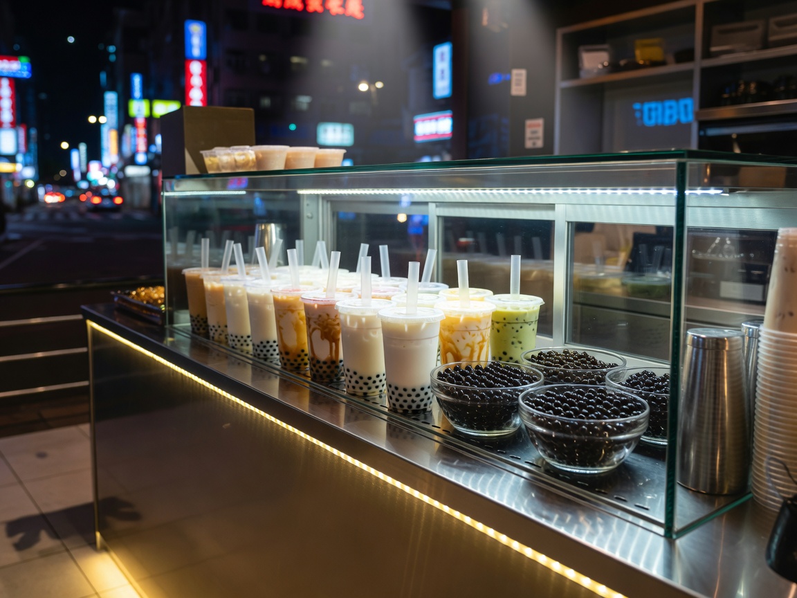 Taipei Starlight Boba counter with fresh milk tea and pearls